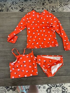 Hanna Andersson Orange Polka Dot 3-Piece Swim Set